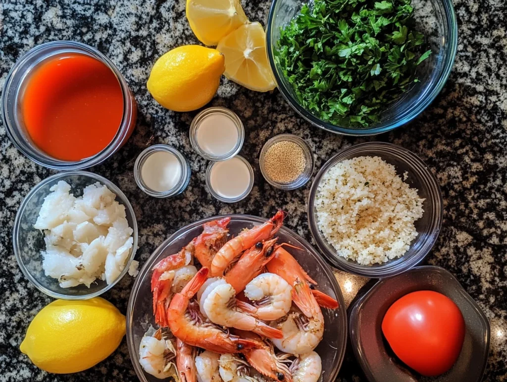 crab stuffed shrimp ingredients a fresh shrimp and rest of ingredients lemon and bred all this in bowls