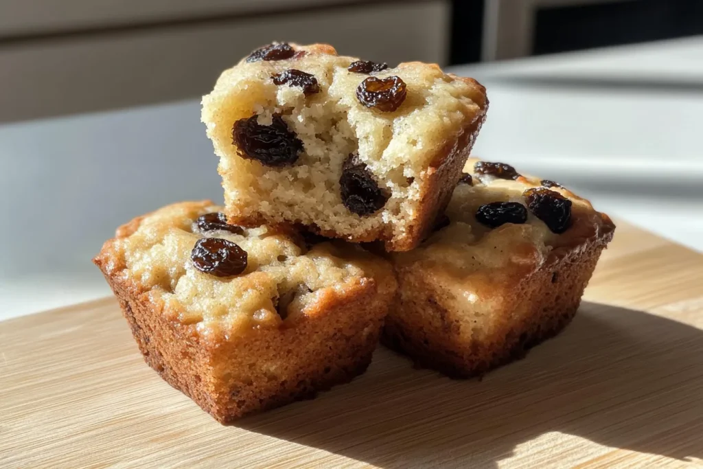Freshly baked GAPS raisin muffins recipe displayed on a plate.