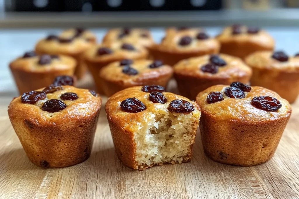 Freshly baked GAPS raisin muffins recipe displayed on a plate.