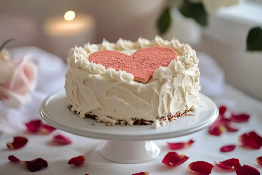  beautifully decorated heart shaped cake.