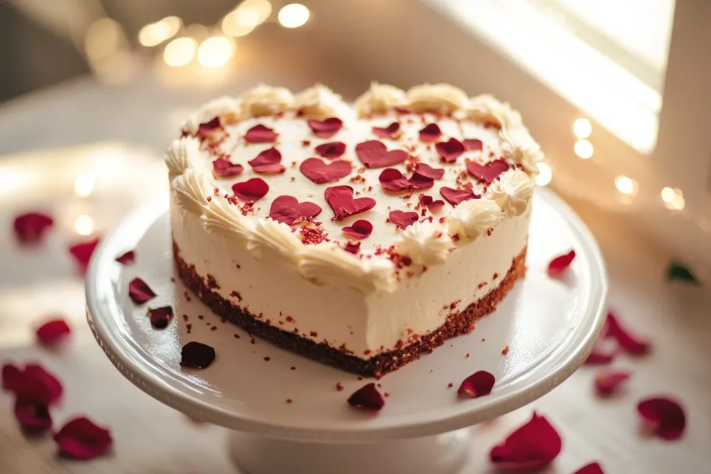  beautifully decorated heart shaped cake.