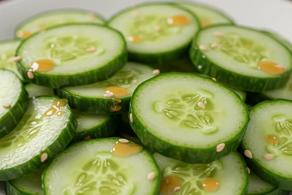 A close-up of Din Tai Fung's signature cucumber salad.