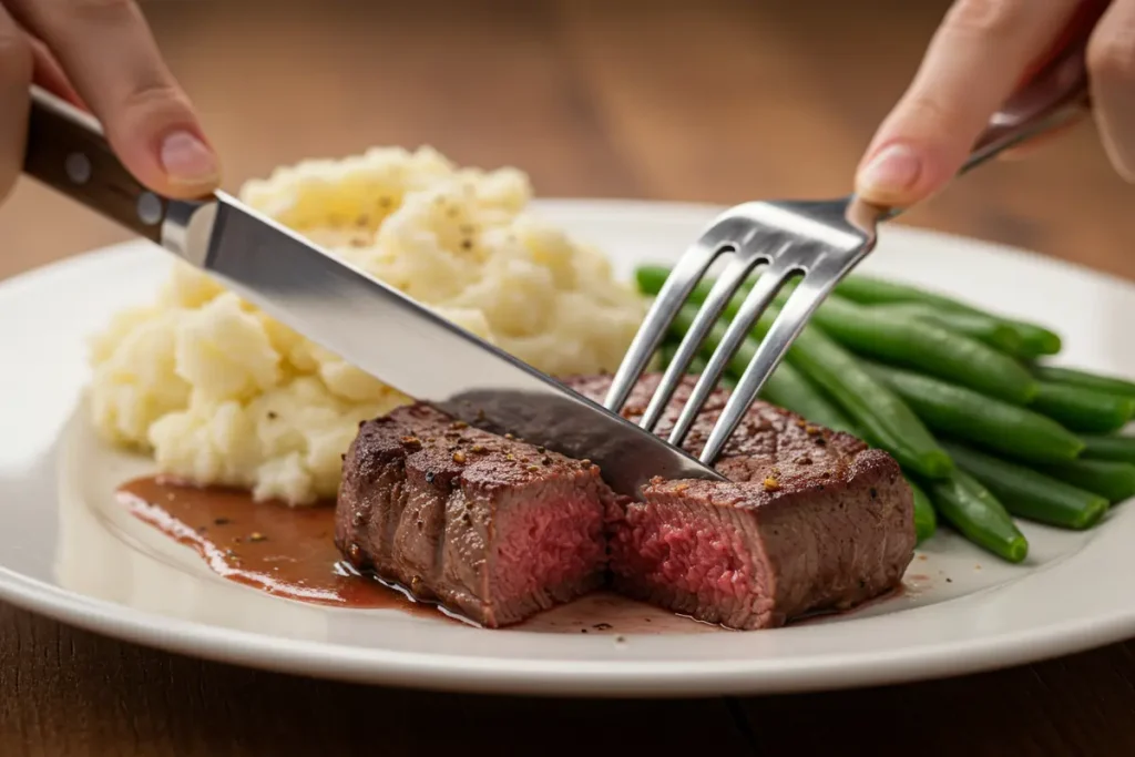 A plate of naturally delicious deer meat cube steak with gravy.