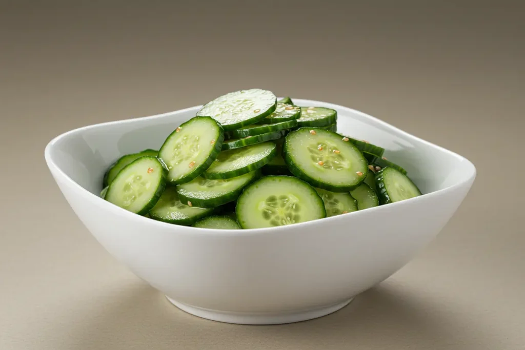 A bowl of Din Tai Fung cucumber salad ready to be served.