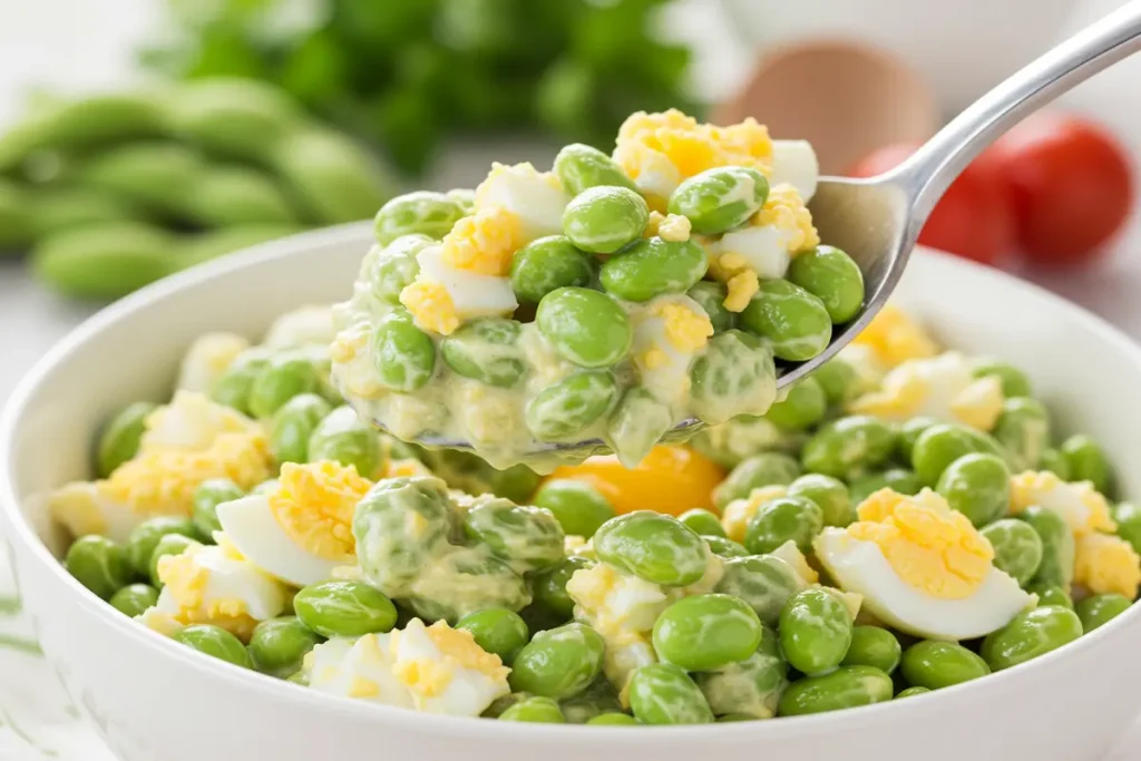 A bowl of naturally delicious edamame egg recipes salad.