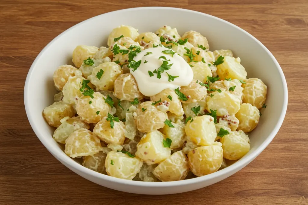 A bowl of creamy naturally delicious Hellmann's Potato Salad Recipe.