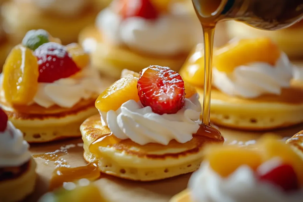 A variety of delicious topping ideas for mini pancakes displayed in an enticing manner.