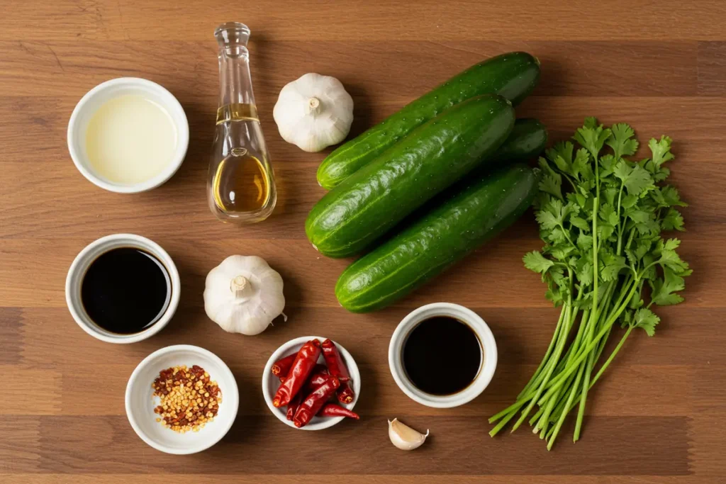 Fresh ingredients for making Din Tai Fung's cucumber salad recipe.