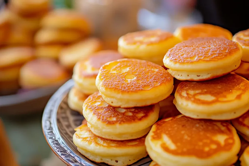 How do you keep mini pancakes warm for a party - A group of delicious-looking warm mini pancakes.