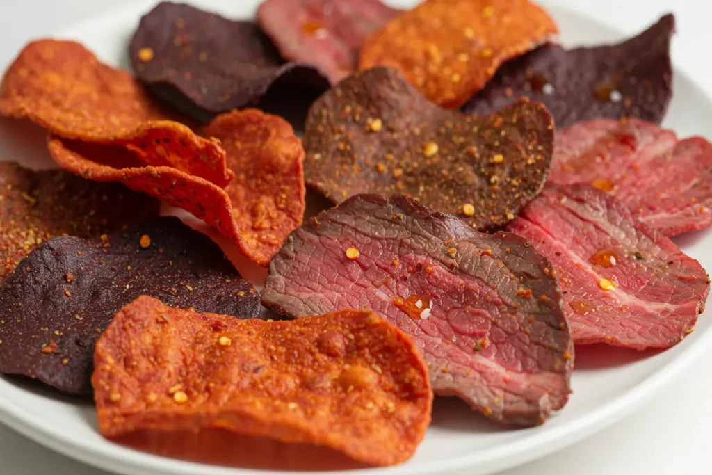 A styled shot of beef chips